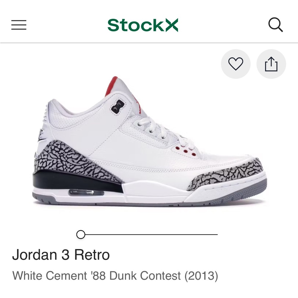 Jordan 3 Retro White Cement '88 Dunk Contest (2013) men’s 10. Worn once.